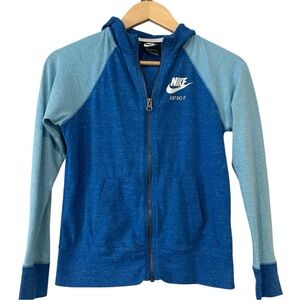 Nike Just Do It Blue Zip Hoodie Kids Large L Two-Tone Raglan Long Sleeve
